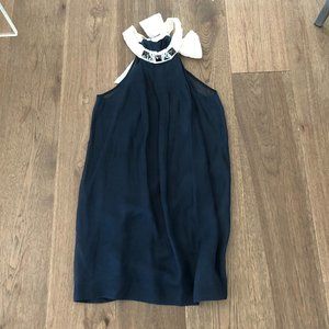 Philip Lim Navy Silk Mini Dress with Jeweled Neck & Back Bow